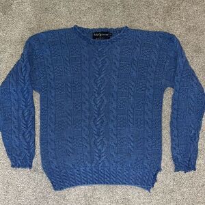 Gorgeous RL Polo Cool Vintage Vibes Hand knit Cotton Cableknit Retro Sweater-M